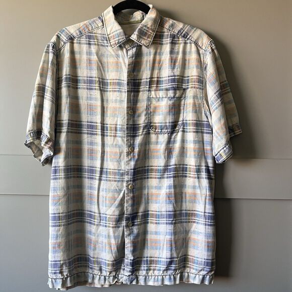 Tommy Bahama Mens Small Short Sleeve Button Up Silk Shirt Plaid Preppy Outdoor - Picture 1 of 13